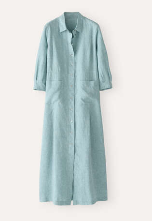 Maxikleid mit Knopfleiste, Blasses Ozeanblau, webstill