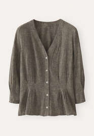 Bluse mit plissierter Taille, Schwarz/Rehbraun, webstill