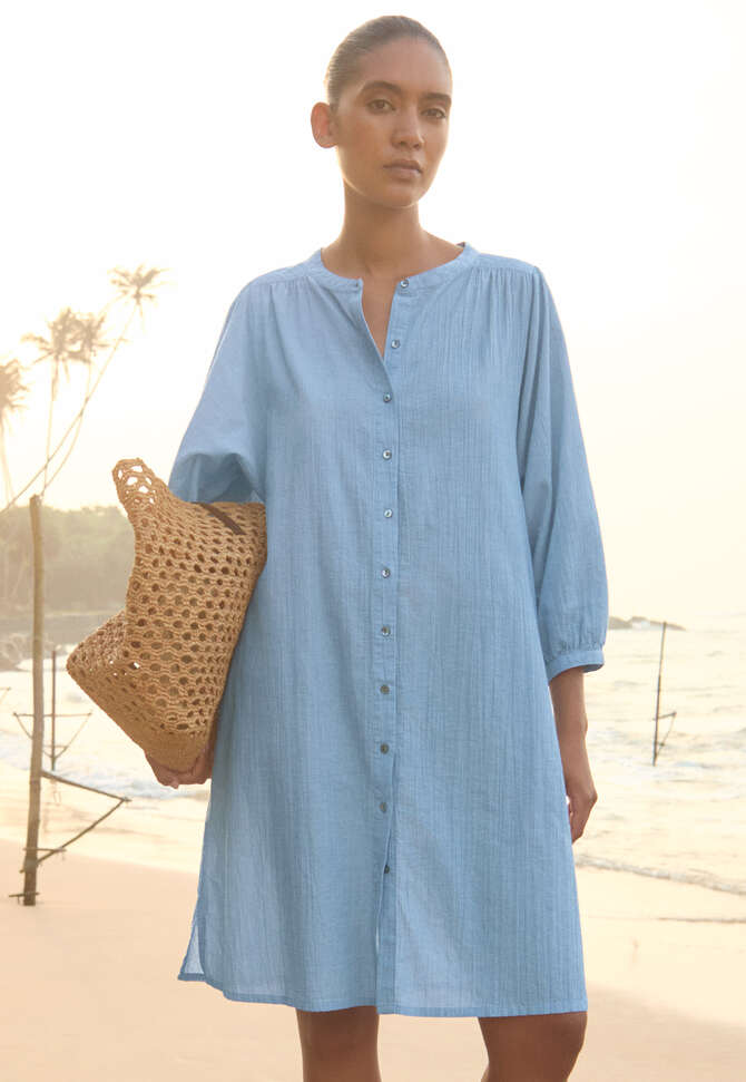 Fein gestreiftes Kleid mit Kn&ouml;pfen, Marineblau, completeTheLook