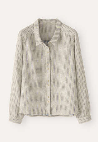 Bluse mit eingewebten Punkten, Ecru/Blau, webstill