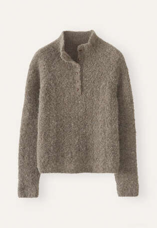 Pullover mit gekn&ouml;pftem Kragen, Dunkles Taupe, webstill
