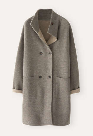 Coatigan mit Kragen, Taupe, webstill