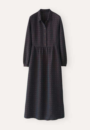 Kleid mit Kreuzmuster, Dunkles Pflaumenrot, webstill