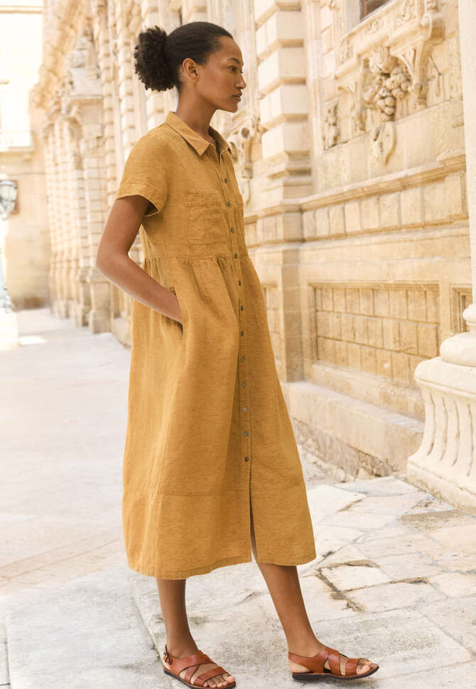 Kleid mit geraffter Taille, Honigocker, completeTheLook