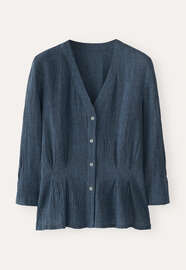 Bluse mit plissierter Taille, Dunkles Indigo, webstill