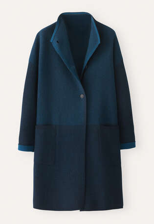 Mantel mit Trichterkragen, Petrol-Navyblau, webstill