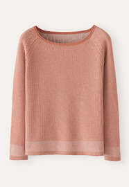 Zweifarbiger Rippstrick-Pullover, Zartes Chilirot, webstill
