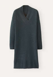 Strickkleid mit V-Ausschnitt, Petrol-Schiefer, webstill