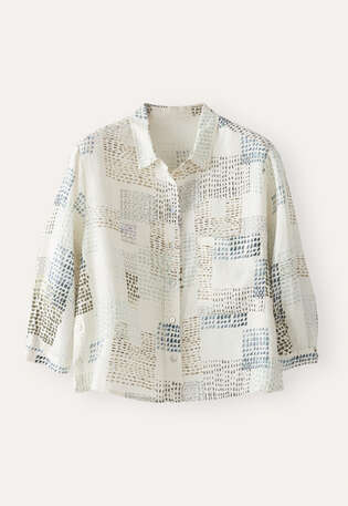 Bedruckte Bluse, Ecru/Himmelblau, webstill
