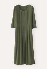 Kleid mit U-Ausschnitt, Waldgr&uuml;n, webstill