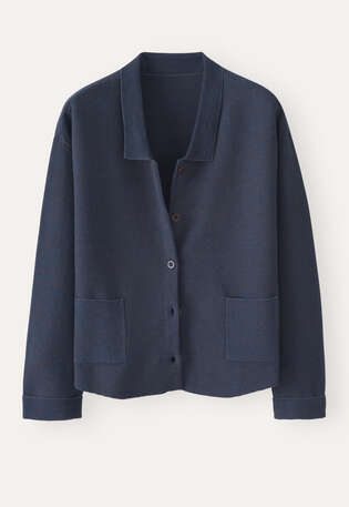 Cardigan mit Kragen, Dunkelblau, webstill