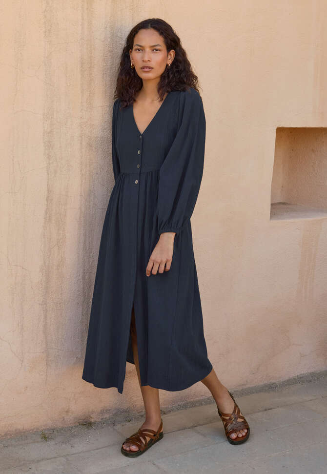 Kleid mit gerafften &Auml;rmeln, Mitternacht, completeTheLook
