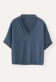 Pullover mit V-Ausschnitt, Dunkle Kornblume, webstill
