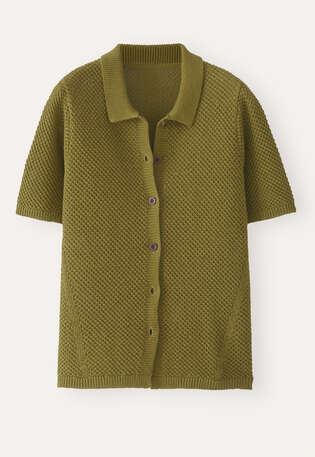Cardigan mit Kragen im Perlmuster, Dunkle Limette, webstill