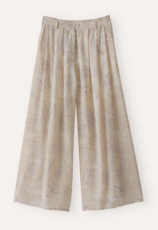 Bedruckte k&uuml;rzere Hose, Blasses Taupe, webstill