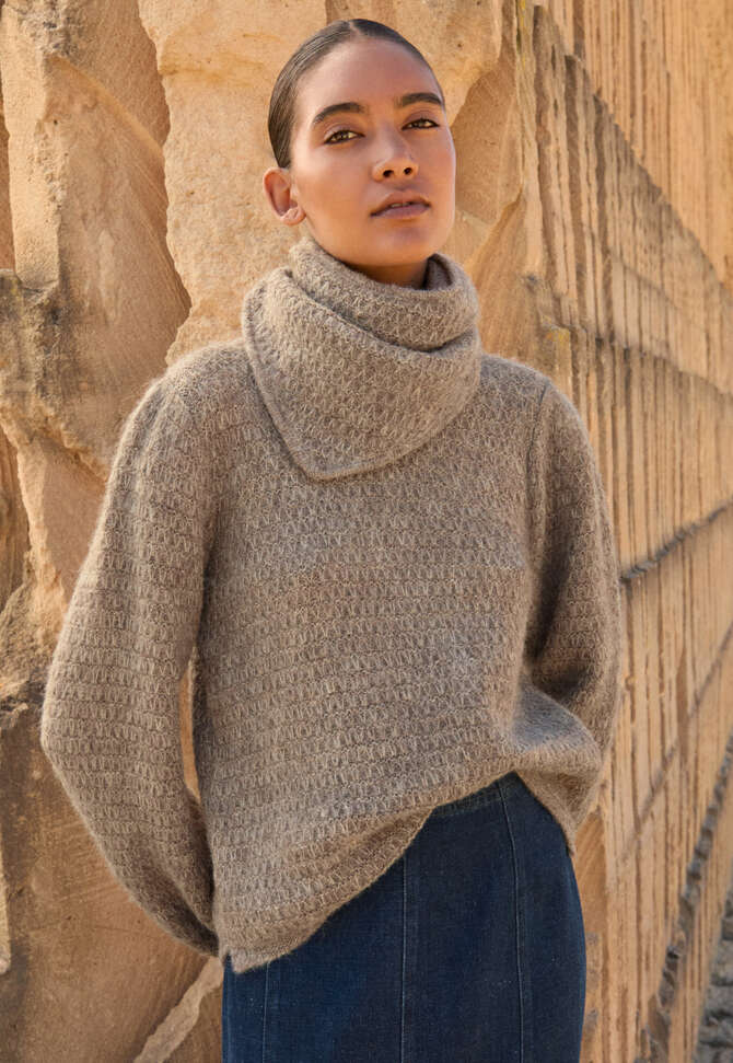 Dreieckiger Fangmuster-Schal, Taupe-Braun, completeTheLook