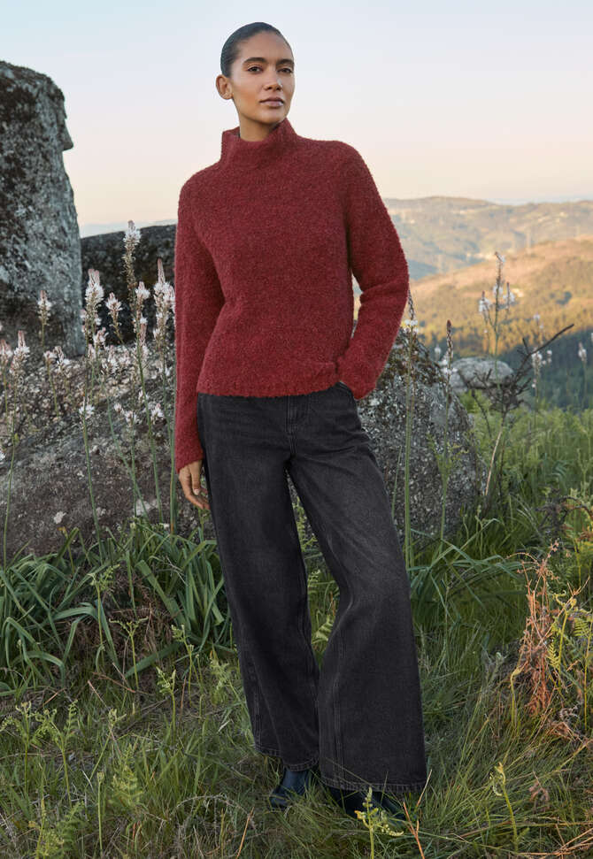 Pullover mit Trichterkragen, Dunkelrot, completeTheLook