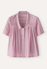 Gestreifte Bluse mit Falten, Veilchenrosa, webstill