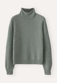 Pullover mit Trichterkragen, Salbeigrau, webstill