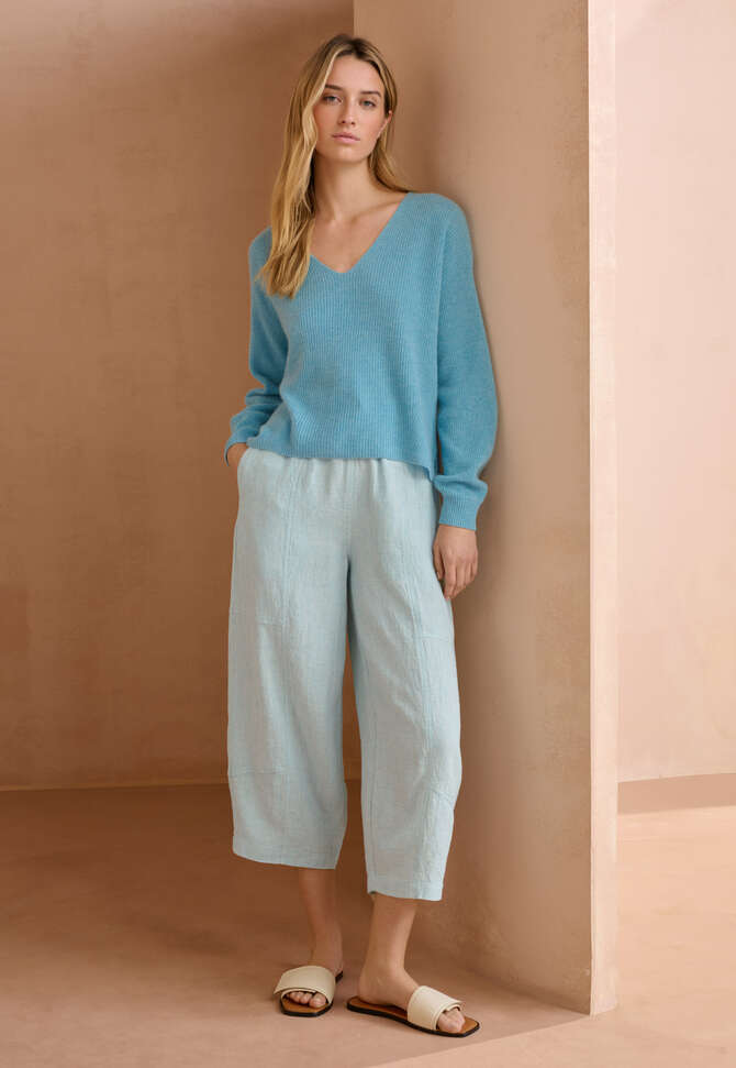 Pullover mit V-Ausschnitt, Zartes Pfauenblau, completeTheLook