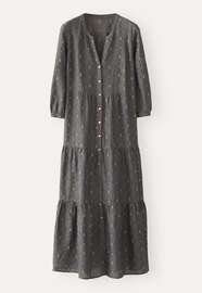 Kleid aus geklipptem Dobby-Gewebe, Schiefergr&uuml;n, webstill