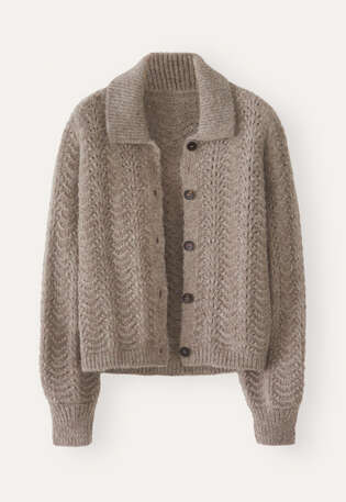 Pointelle-Cardigan, Taupe-Braun, webstill