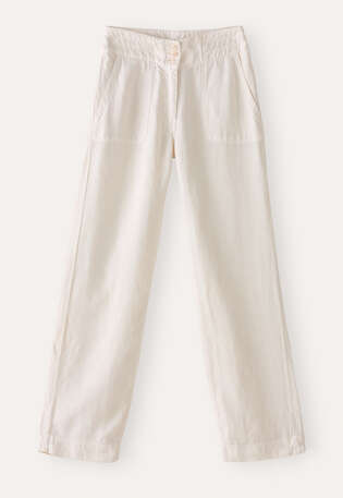 Entspannt geschnittene Hose mit geradem Bein, Ecru, webstill