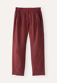 K&uuml;rzere, schmal zulaufende Hose, Dunkelrot, webstill