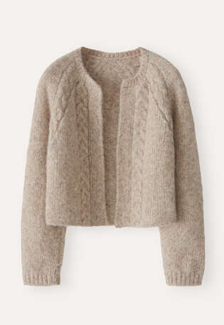 Cardigan mit Zopfmuster, Muschelgrau, webstill