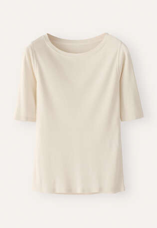 Geripptes Jersey-Oberteil, Creme, webstill