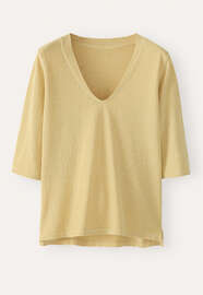 T-Shirt mit V-Ausschnitt, Buttergelb, webstill