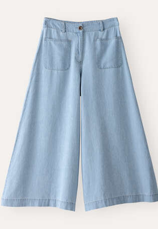 Indigo-gef&auml;rbte Culotte, Blasses Denimblau, webstill