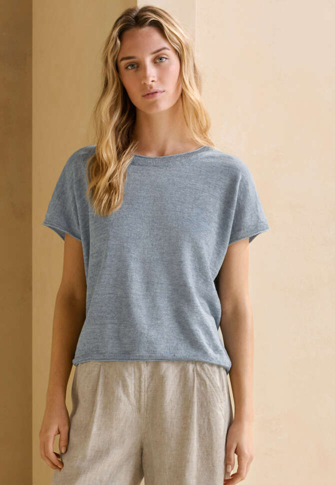 Kurz&auml;rmliger Pullover, Ozean meliert, completeTheLook