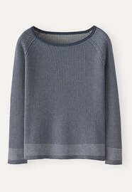 Zweifarbiger Rippstrick-Pullover, Gewaschenes Petrol, webstill