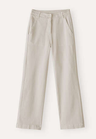 Hose mit geradem Bein, Ecru, webstill