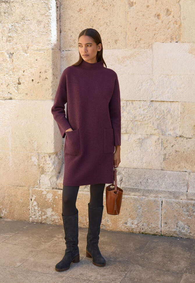 Kleid mit aufgesetzten Taschen, Aubergine, completeTheLook
