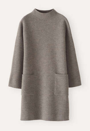 Kleid mit aufgesetzten Taschen, Taupe/Braun, webstill
