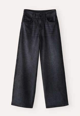 Jeans mit weitem Bein, Gewaschenes Schwarz, webstill