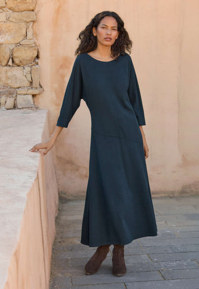 Im Schr&auml;gschnitt gearbeitetes Jersey-Kleid, Dunkles Aquamarin, completeTheLook