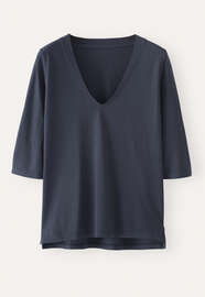 T-Shirt mit V-Ausschnitt, Dunkles Petrol, webstill