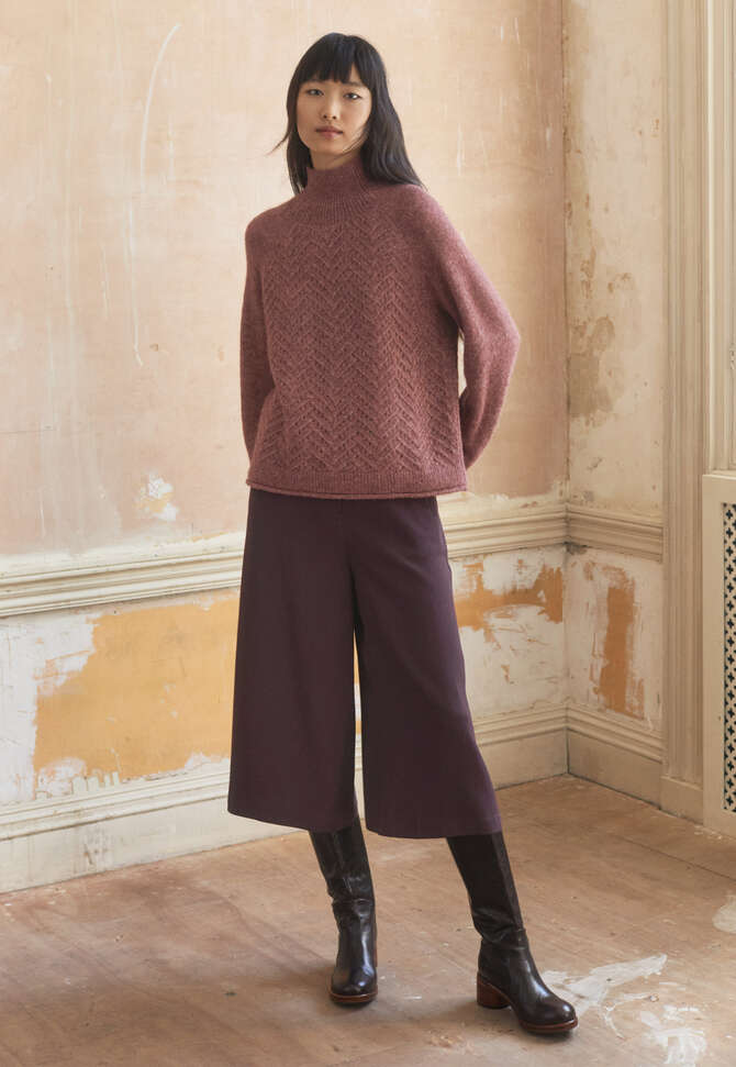 Pullover mit Zopfmuster, Chili-Pflaume, completeTheLook