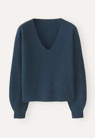 Pullover mit V-Ausschnitt, Baltic-Blau, webstill