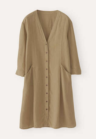 Kleid mit V-Ausschnitt, Zartes Khaki, webstill