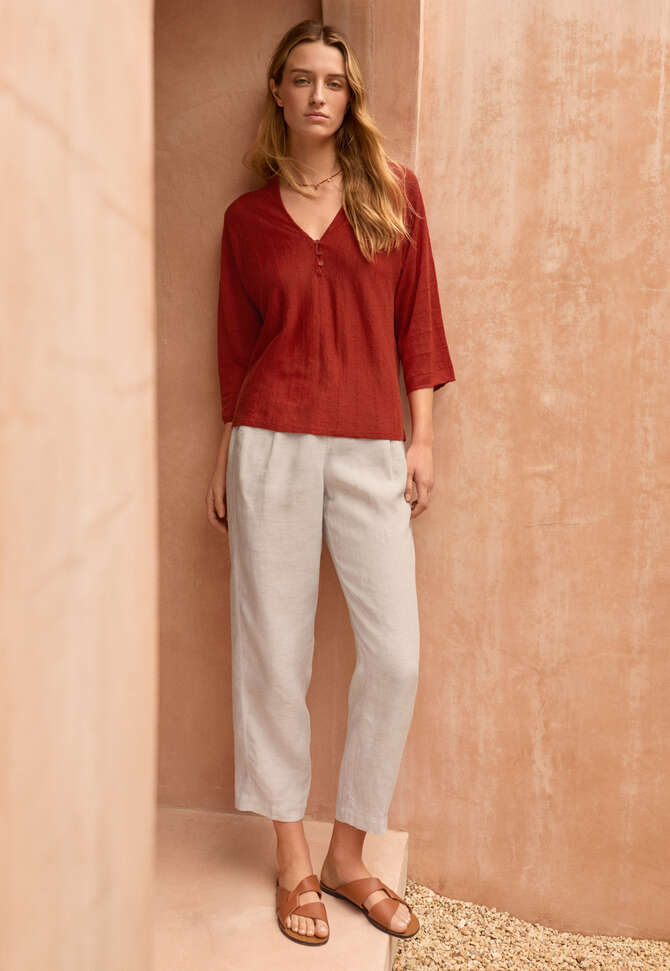 V-Ausschnitt-Pullover mit Kn&ouml;pfen, Ziegelrot, completeTheLook