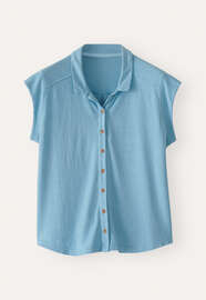 Fl&uuml;gel&auml;rmel-Bluse aus Jersey, Ozeanblau, webstill