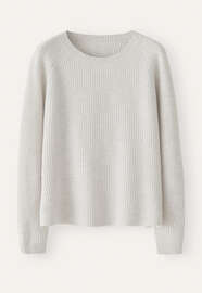 Gerippter Pullover mit Rundhalsausschnitt, Perlgrau, webstill