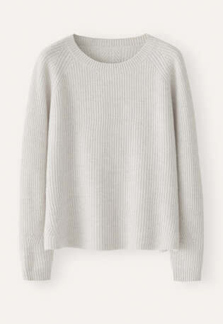 Gerippter Pullover mit Rundhalsausschnitt, Perlgrau, webstill