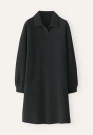 Kleid mit Knopfverschluss, Kohlschwarz, webstill