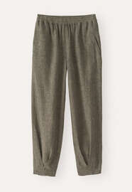 Schmal zulaufende Crinkle-Hose, Schwarz/Rehbraun, webstill