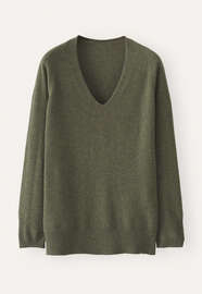 Pullover mit V-Ausschnitt, Dunkles Oliv, webstill
